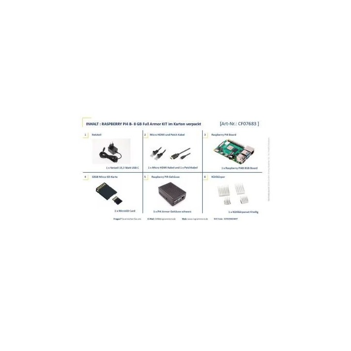 SI-CLOSEDARMOR8GB Raspberry Pi 4B ARMOR 8GB KIT PI4 8GB ARMOR GEH PSU 32GB