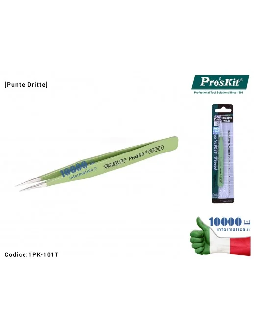1PK-101T Pinzetta di Precisione PRO'SKIT 1PK-101T [Punte Dritte] Acciaio carboplastica Stainless Steel Highly Precise Anti-st...