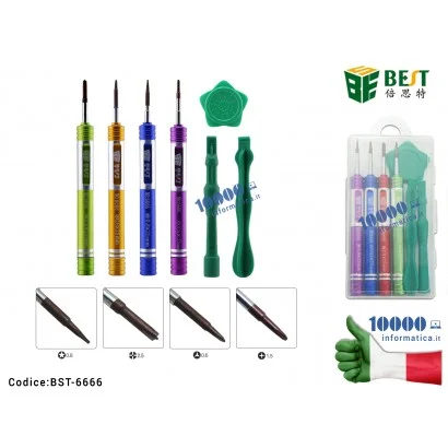 BST-6666 Cacciaviti di Precisione BEST 6666 [Set 7 pezzi] Esagonali Torx mini Stella Kit Atrezzi per Riparazione Cellulari fa...