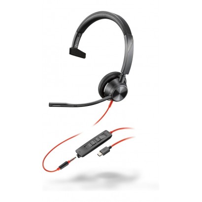 8X217AA 8X217AA HP Blackwire 3315 Monaural USB-C Headset +3.5mm Plug +USB-C/A Adapter 213937-101