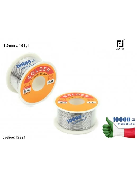 12981 Stagno JIAFA CF-1020 [1,0mm x 101g] (Sn 63% Pb 37%) CF-10 B-2 Flux 2% Bobina per Saldature Rotolo Saldatura Solder Sold...