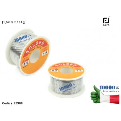 12980 Stagno JIAFA CF-1020 [1,5mm x 101g] (Sn 63% Pb 37%) CF-10 B-2 Flux 2% Bobina per Saldature Rotolo Saldatura Solder Sold...