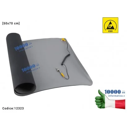 12323 Tappetino Antistatico [50 X 70 cm] (GRIGIO) Tappeto ESD professionale laboratorio di informatica per banco di lavoro, r...