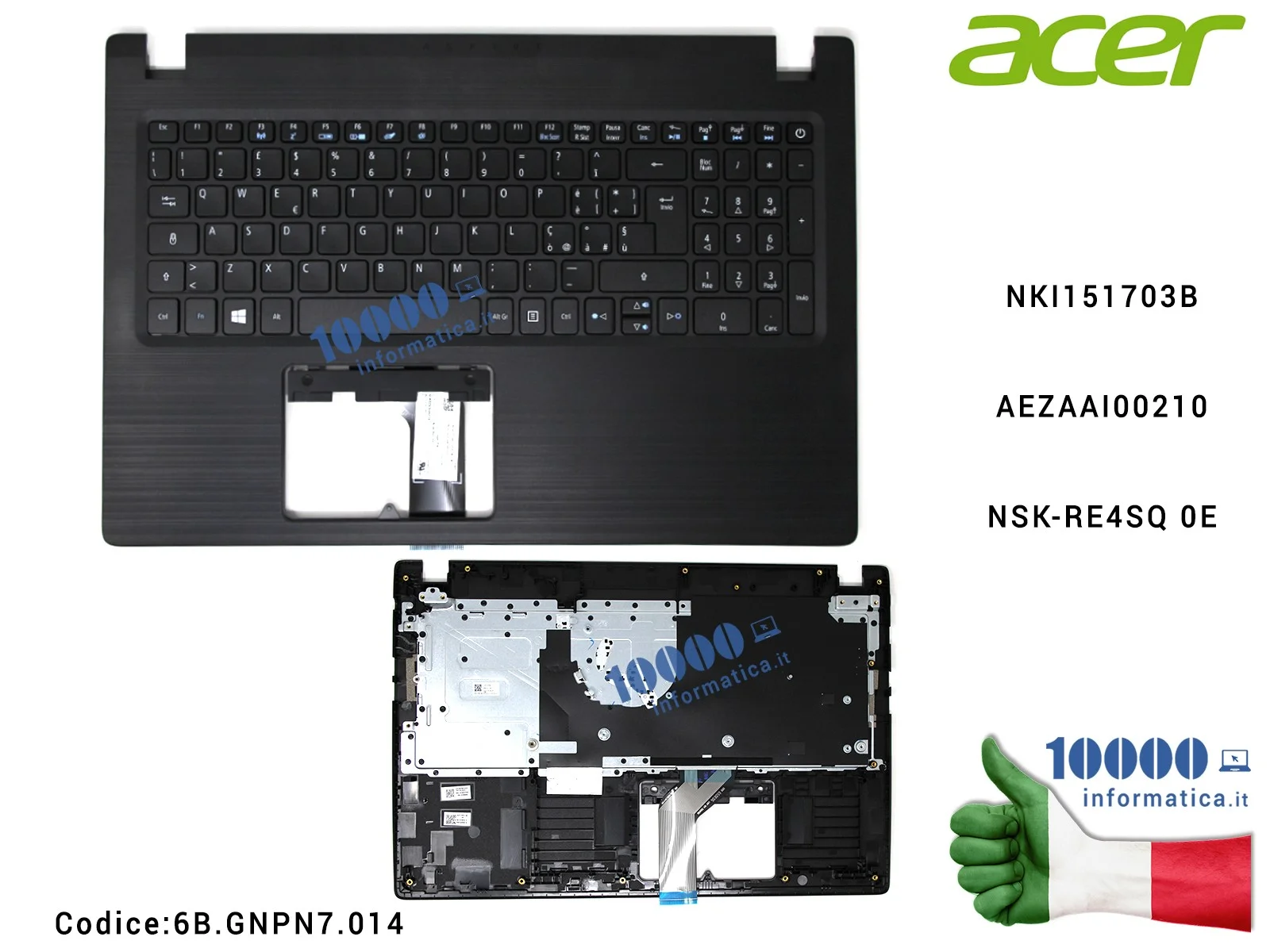 6B.GNPN7.014 Tastiera Italiana Completa di Top Case Superiore ACER Aspire A315-21 A315-21G A315-31 A315-51 NKI151703B AEZAAI0...