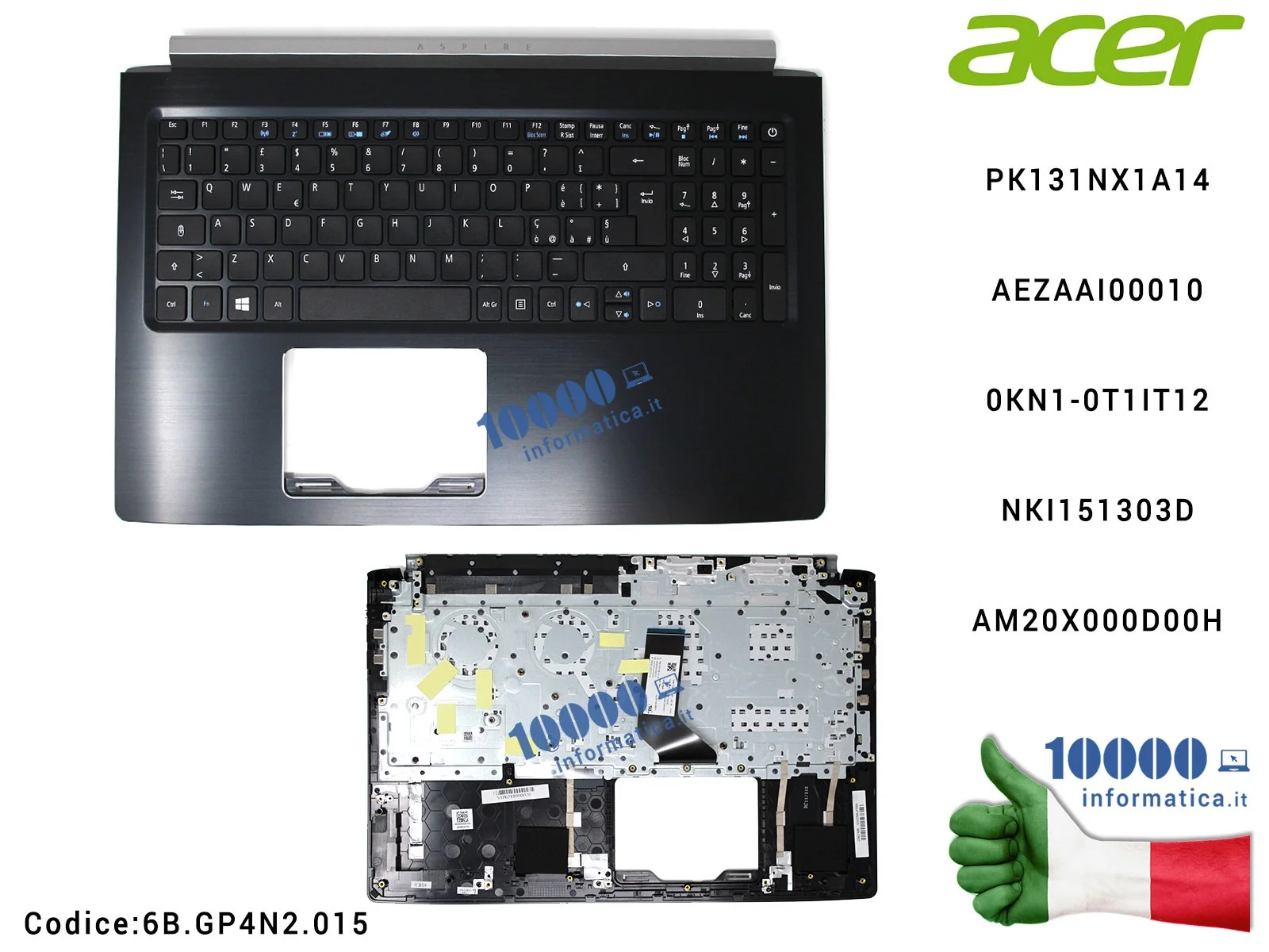 6B.GP4N2.015 Tastiera Italiana Completa di Top Case Superiore ACER Aspire A515-41G A515-51 A515-51G PK131NX1A14 AEZAAI00010 0...