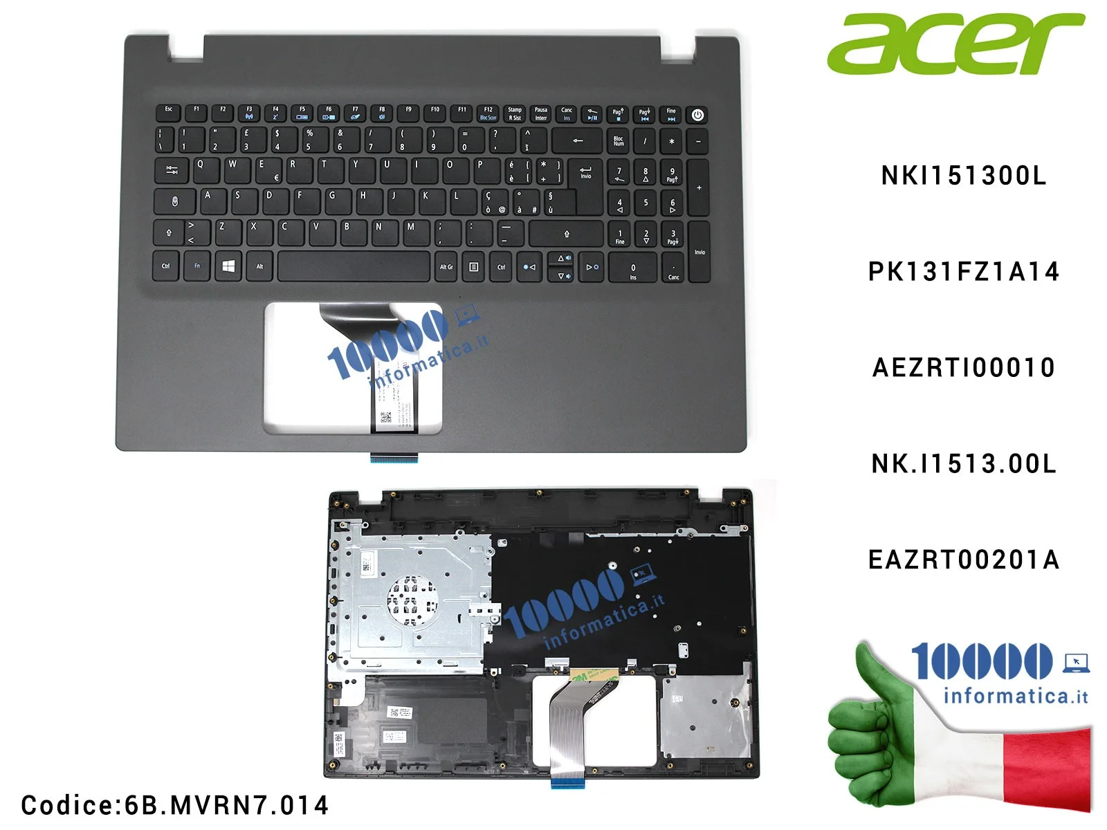 6B.MVRN7.014 Tastiera Italiana Completa di Top Case Superiore ACER Aspire E5-522 E5-573 E5-573G NKI151300L PK131FZ1A14 AEZRTI...
