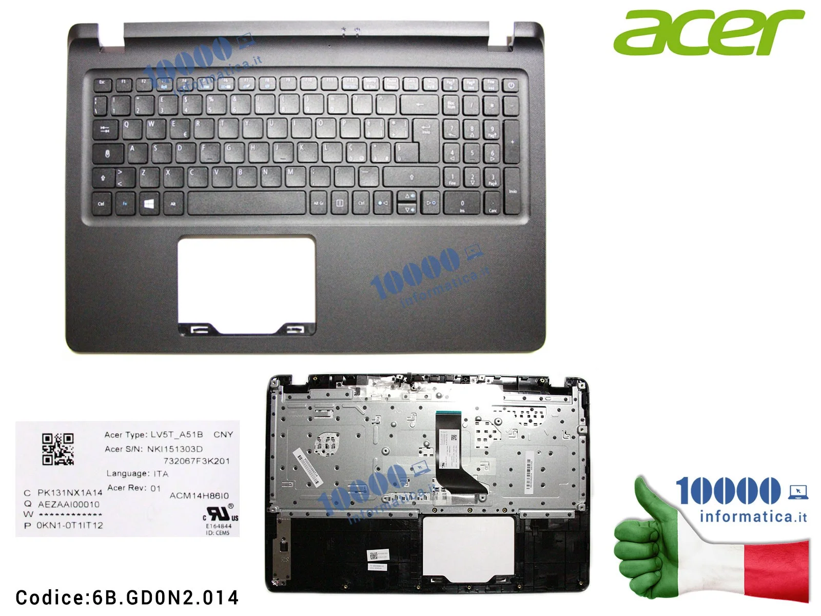 6B.GD0N2.014 Tastiera Italiana Completa di Top Case Superiore ACER Aspire ES1-523 ES1-572 Extensa 2540 2560 EX2540 EX2560 [NE...