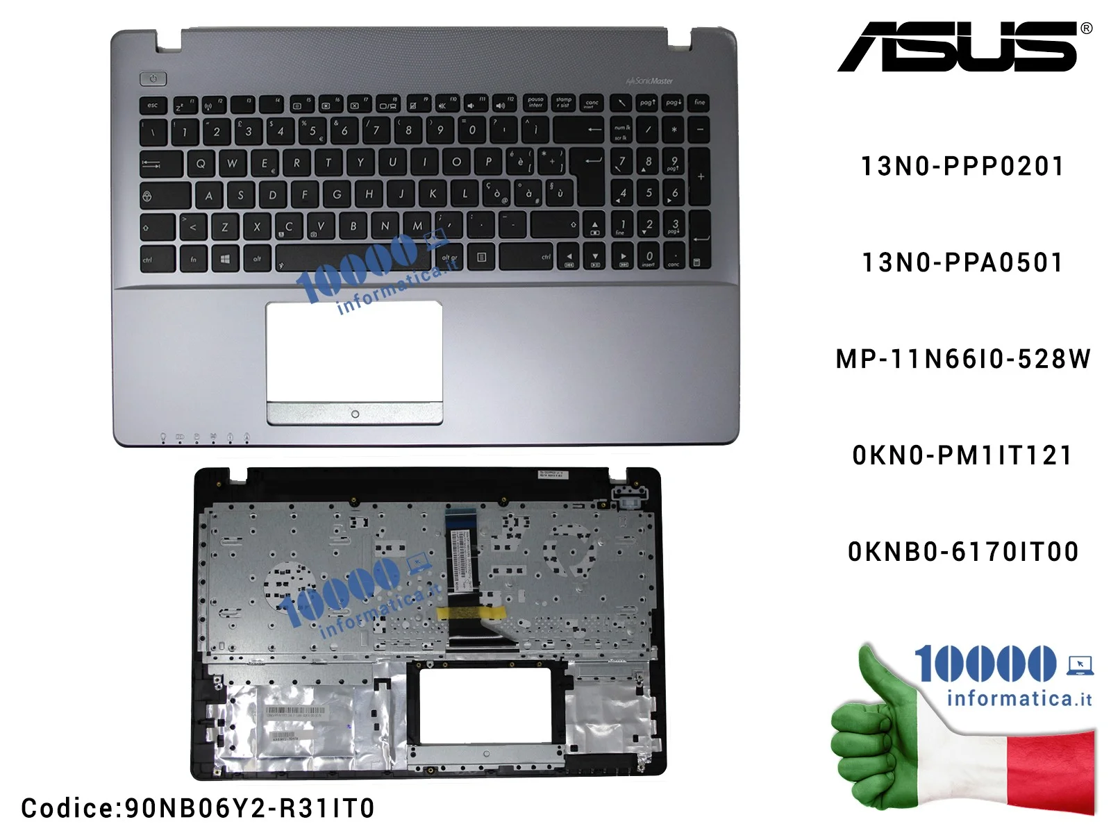 90NB06Y2-R31IT0 Tastiera Italiana Completa di Top Case Superiore ASUS F550Z F550ZE X550Z X550ZE 13N0-PPP020113N0-PPA0501 0KN0...