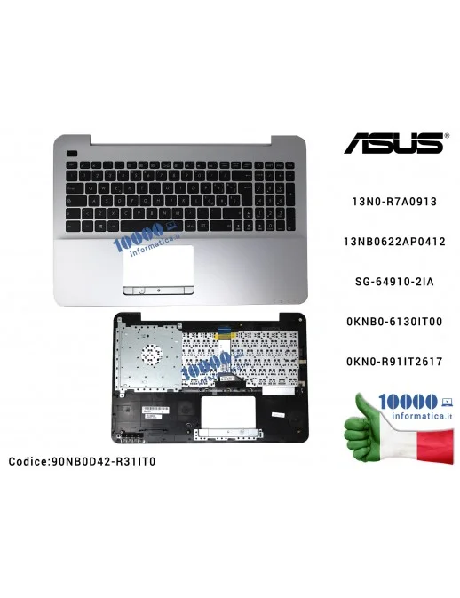 90NB0D42-R31IT0 Tastiera Italiana Completa di Top Case Superiore ASUS F555QG X555QG [SILVER] 13N0-R7A0913 13NB0622AP0412 SG-6...