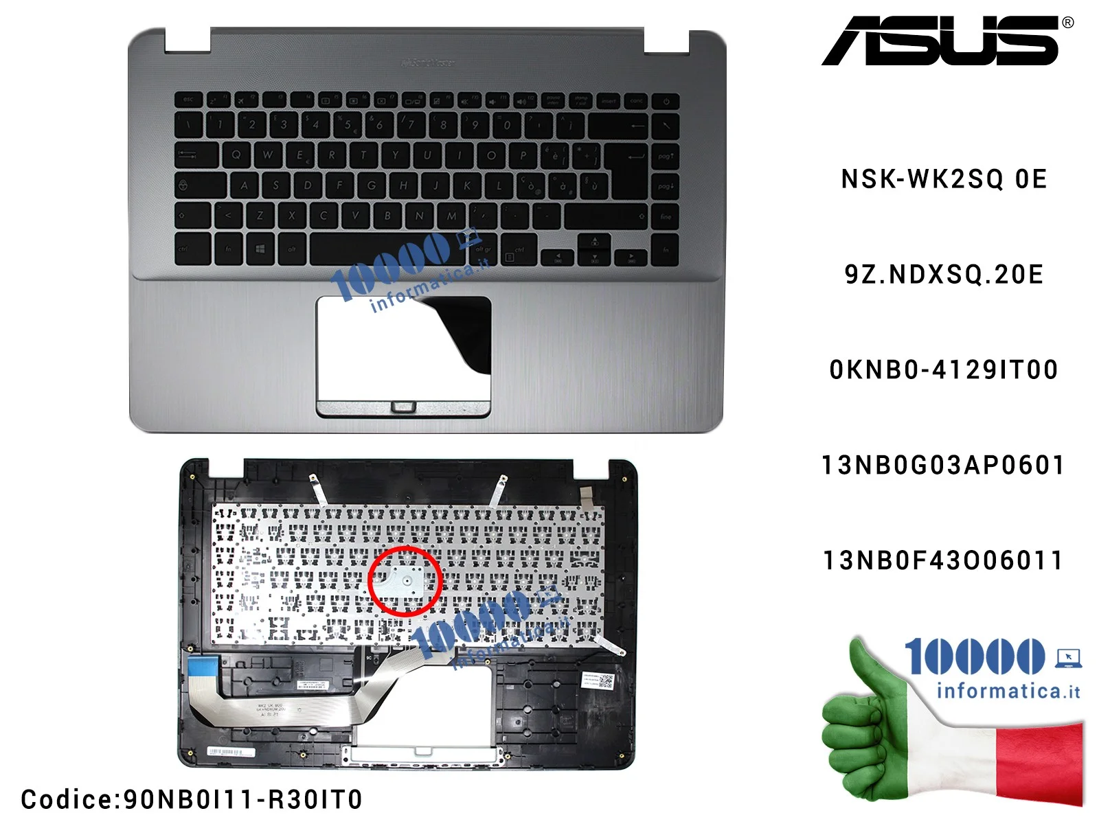 90NB0I11-R30IT0 Tastiera Italiana Completa di Top Case Superiore ASUS VivoBook 15 X505 (STAR GREY) X505Z X505ZA F505 F505Z F5...