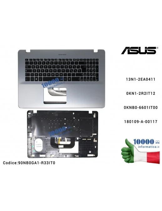 90NB0GA1-R33IT0 Tastiera Italiana Retroilluminata Completa di Top Case Superiore ASUS VivoBook 17 N705U N705UD X705U X705UD 1...