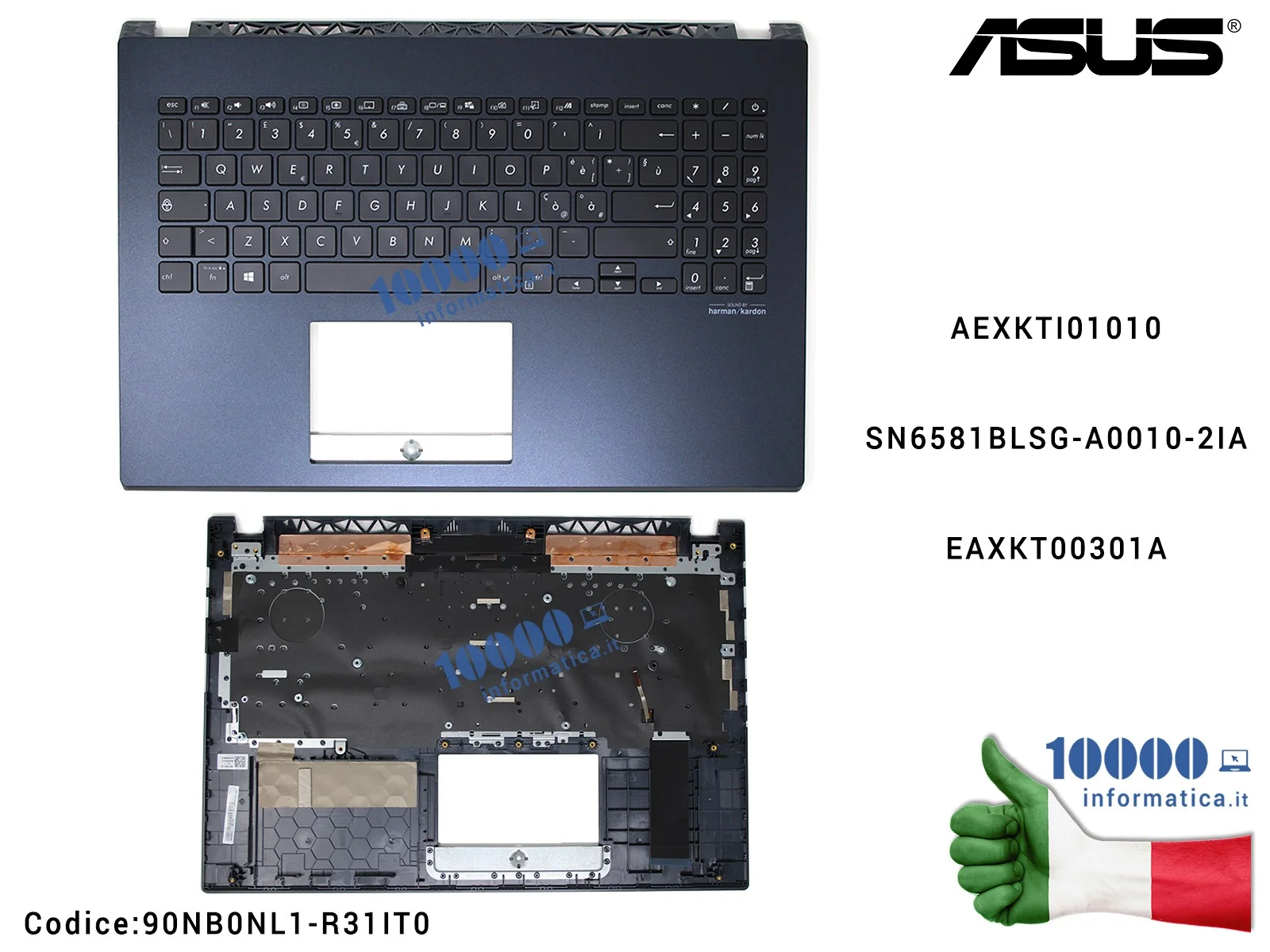 90NB0NL1-R31IT0 Tastiera Retroilluminata Italiana Completa di Top Case Superiore ASUS F571 X571 (Star Black) X571G X571GD X57...