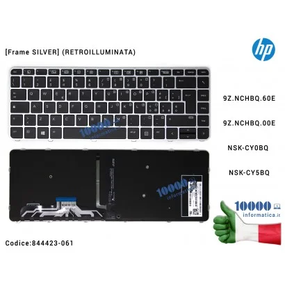 844423-061 Tastiera Italiana Retroilluminata HP EliteBook Folio 1040 G3 (Frame SILVER) 818252-061 903667-061 9Z.NCHBQ.60E NSK...