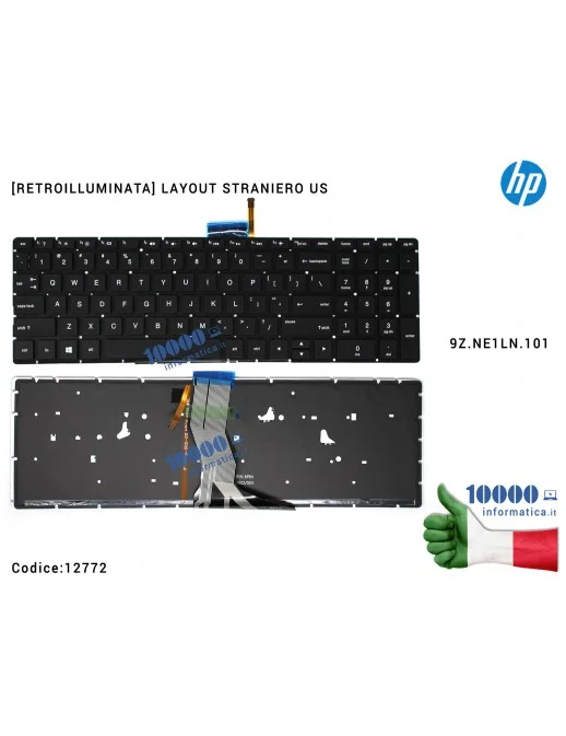 12772 Tastiera Straniera Retroilluminata (NERA) HP Pavilion 15-BR 15-BS 15-BW 250 G6 255 G6 TPN-C129 TPN-C130 17G-BR 15-CC [A...
