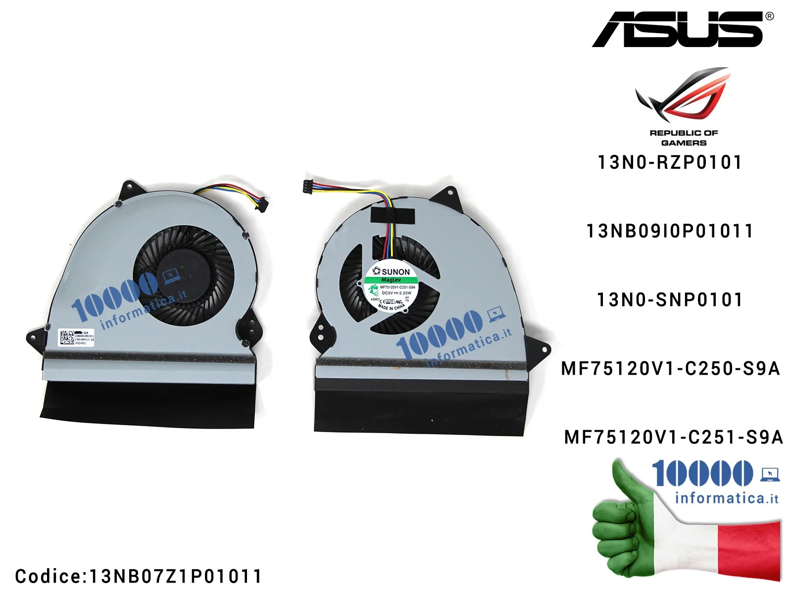 13NB07Z1P01011 Ventola di Raffreddamento Fan CPU ASUS ROG GL552J GL552JX ZX50J 13N0-RZP0101 13NB09I0P01011 13N0-SNP0101 MF751...