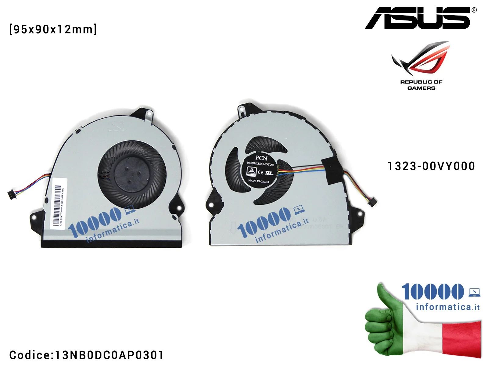 13NB0DC0AP0301 Ventola Fan CPU ASUS ROG Strix GL553V GL553VE GL553VD GL553VW GL753VD GL753VE (95x90x11,5-13mm) 1323-00VY000 D...