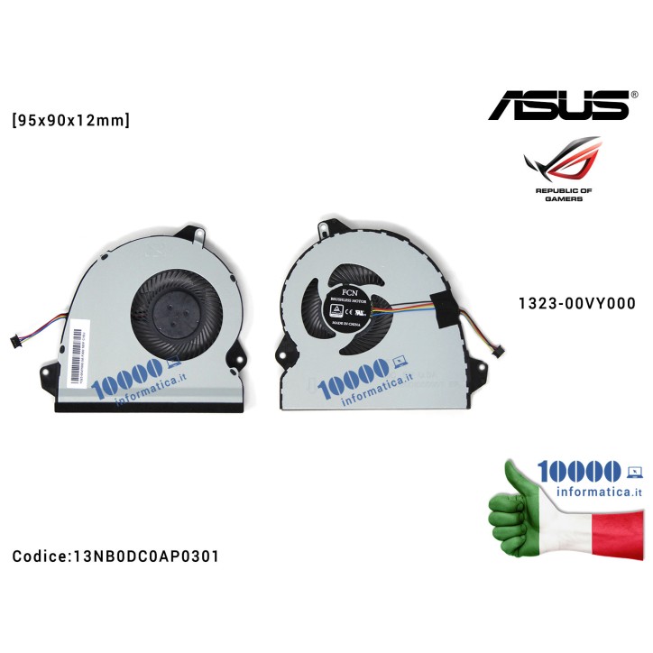 Ventola Fan CPU ASUS ROG Strix GL553V GL553VE GL553VD GL553VW GL753VD GL753VE (95x90x11,5-13mm) 1323-00VY000 DFS2001055G0T Ventola Fan CPU ASUS ROG Strix GL553V GL553VE GL553VD GL553VW GL753VD GL753VE (95x90x11,5-13mm) 1323-00VY000 DFS2001055G0T