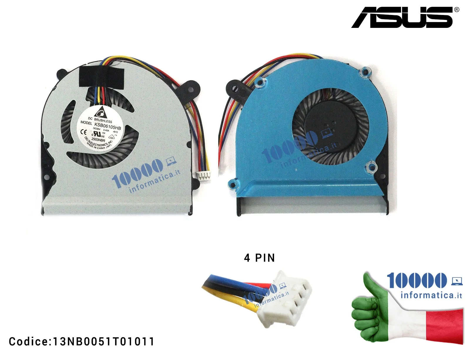 13NB0051T01011 Ventola Fan CPU ASUS S400 S400C S400CA F502 F502C F502CA S500 S500C S500CA V500C X502 X502C (4 PIN) UDQFRYH89D...