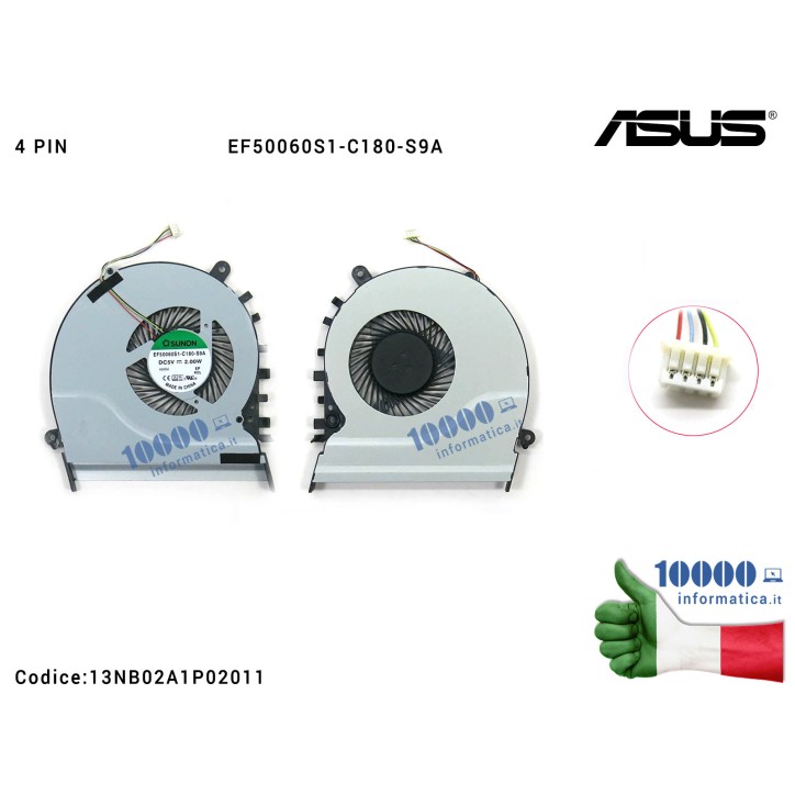 Ventola di Raffreddamento Fan CPU ASUS S551LB K551LB S551LA S551LN R553LN K551LN A551LN Q551LN V551L V551LA (4 PIN) EF50060S1-C1
