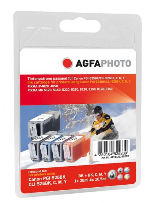 APCCLI526SETD APCCLI526SETD AgfaPhoto Ink BK/B/C/M/Y PGI-525PGBK, 4529B001, CLI-526BK, 4540B001, CLI-526C, 4541B001, CLI-526M...