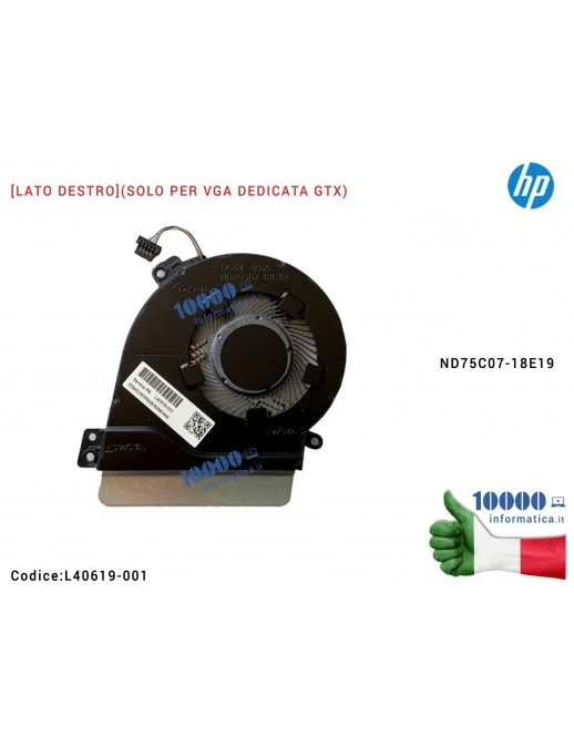 L40619-001 Ventola di Raffreddamento Fan CPU HP [LATO DX] (VGA DEDICATA GTX) 15-CS 15-CW 15-CS000 15-CS2501NA 15-CS3068NL (LA...