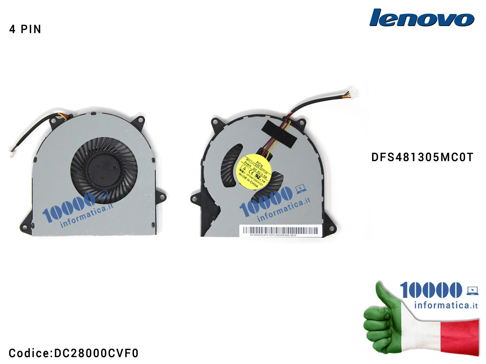 DC28000CVF0 Ventola Fan CPU LENOVO IdeaPad 110-14IBR 110-15ACL 100-15IBD (80QQ) 110-15AST B50-50 110-17IKB DFS481305MC0T DC28...