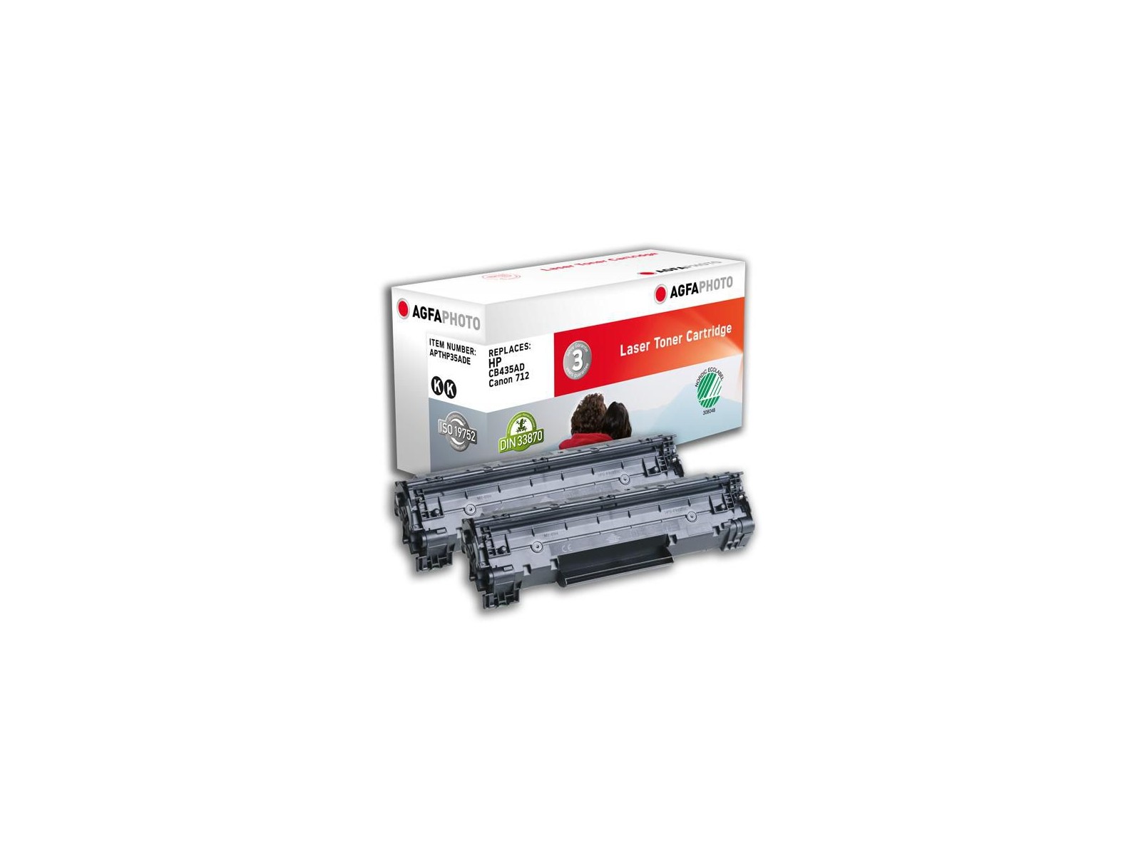 APTHP35ADE APTHP35ADE AgfaPhoto 2 x Laser cartridge replacement for HP CB435AD/ Canon 712, Black