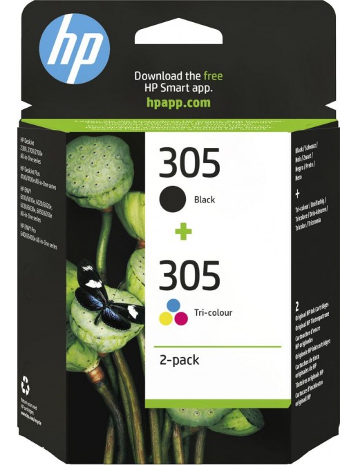 6ZD17AE 6ZD17AE HP 305 2-Pack Tri-color/Black Original Ink Cartridge HP 305 Nero e Tricromia, 6ZD17AE, Confezione da 2 Cartuc...