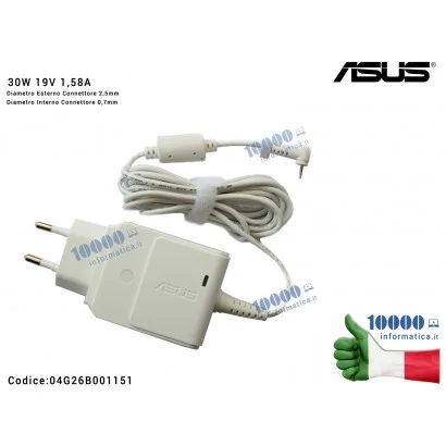 04G26B001151 Alimentatore ASUS 30W 19V 1,58A [2,5 x 0,7 mm] (BIANCO) Eee PC 1015CX 1025C X101CH R011CX