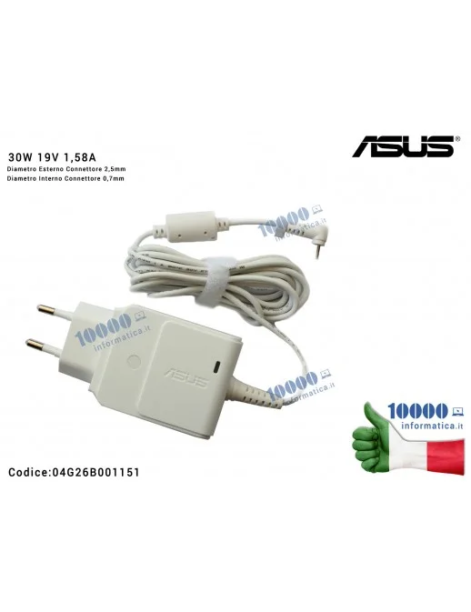 04G26B001151 Alimentatore ASUS 30W 19V 1,58A [2,5 x 0,7 mm] (BIANCO) Eee PC 1015CX 1025C X101CH R011CX