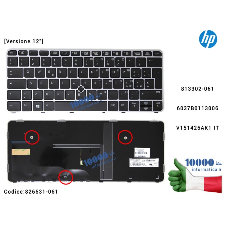 Tastiera Italiana HP EliteBook 820 G4 725 G3 820 G3 [Versione 12"] (Frame GRIGIO) (CON PUNTATORE) 813302-061 6037B0113006 V15142