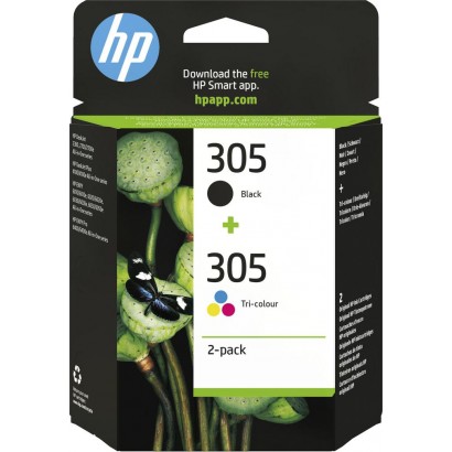 6ZD17AE#301 6ZD17AE301 HP 305 2-Pack Tri-Color/Black Original Ink Cartridge