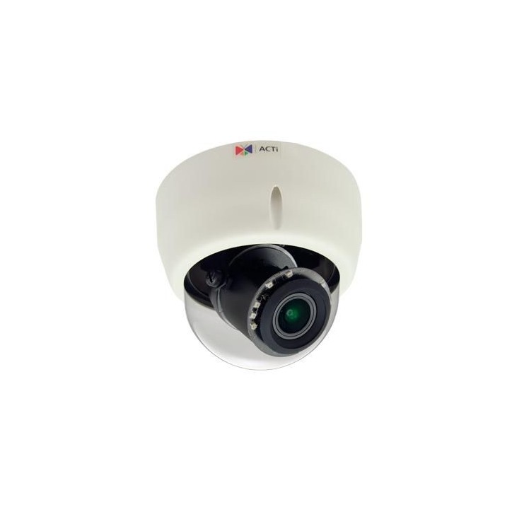 E618 ACTi 3MP, Indoor, Zoom, Dome, D/N, Adaptive IR, WDR, 4.3x Zoom, f3.1-13.3mm/F1.4-4.0 (HOV:64.4°-26.4°), P-Iris, Auto Focus 