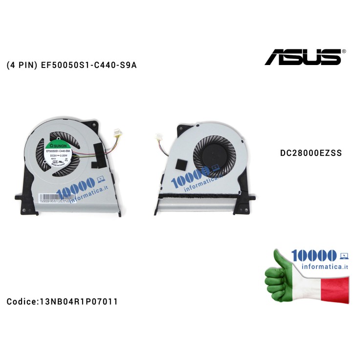 Ventola di Raffreddamento Fan CPU ASUS ZenBook UX303 UX303LA UX303LN UX303LB UX303UA UX303UB (4 PIN) DC28000EZSS EF50050S1-C440-