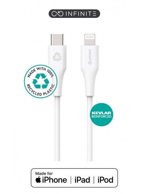 ES602270-BULK ES602270-BULK eSTUFF INFINITE Super Soft USB-C to Lightning Cable 2m White - 100% Recycled PVC Free Plastic ES6...