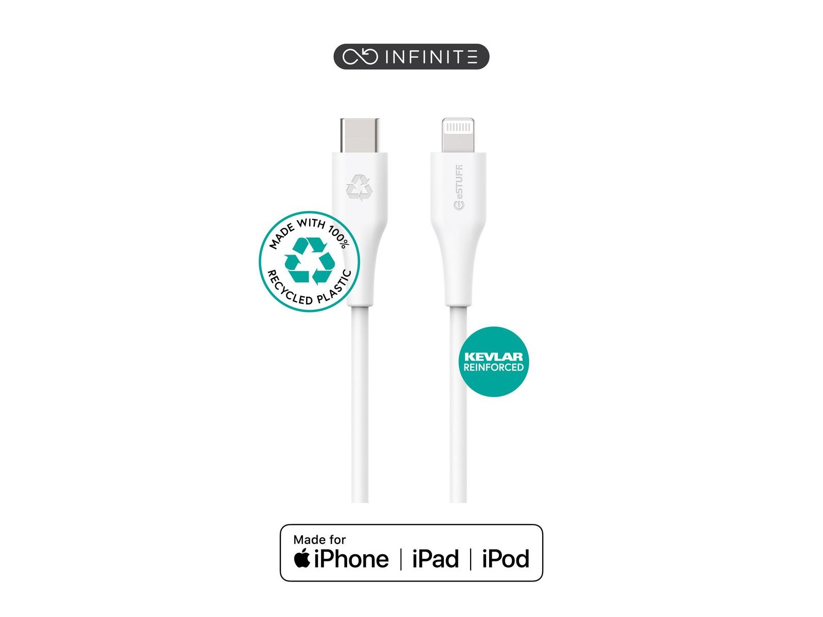 ES602270 ES602270 eSTUFF INFINITE Super Soft USB-C to Lightning Cable 2m White - 100% Recycled PVC Free Plastic IPLH-452, ES6...