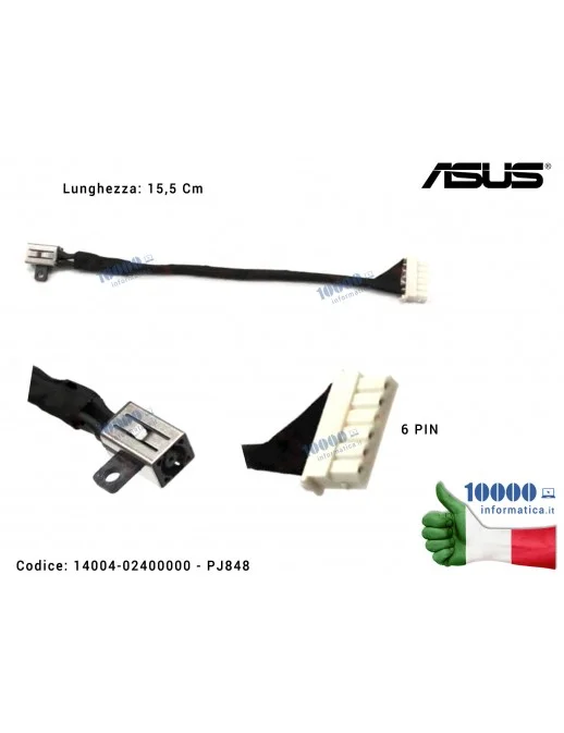 14004-02400000 Connettore DC Power Jack PJ848 ASUS PU551 PU551L PU551LA PU550CA PU551LD [15,5 cm] 14004-02400100 14004-02400000