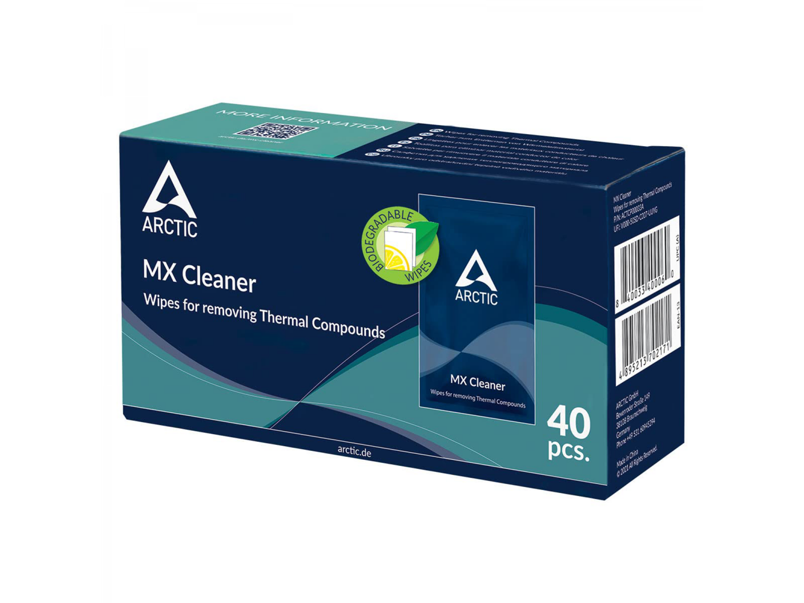 ACTCP00033A ARCTIC MX Cleaner Salviettine Detergenti per Pulizia Pasta Termica (Pacco da 40 Salviettine)