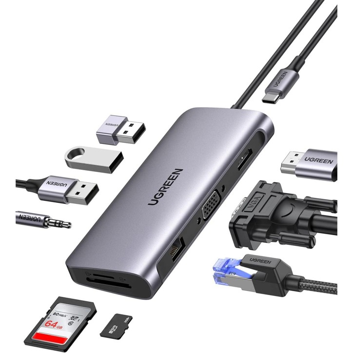 UGREEN HUB USB Type-C, 10 in 1, HDMI, VGA, Ethernet, SD/TF, PD 100W, 3 x USB 32 Gen1, AUX3.5, 80133 UGREEN HUB USB Type-C, 10 in 1, HDMI, VGA, Ethernet, SD/TF, PD 100W, 3 x USB 32 Gen1, AUX3.5, 80133
