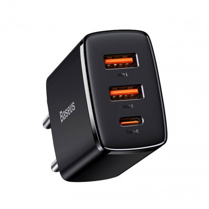 CCXJ-E01 Baseus CCXJ-E02 Quick Charger Caricatore Alimentatore Da Rete 30W 2 USB + 1 USB-C Nero