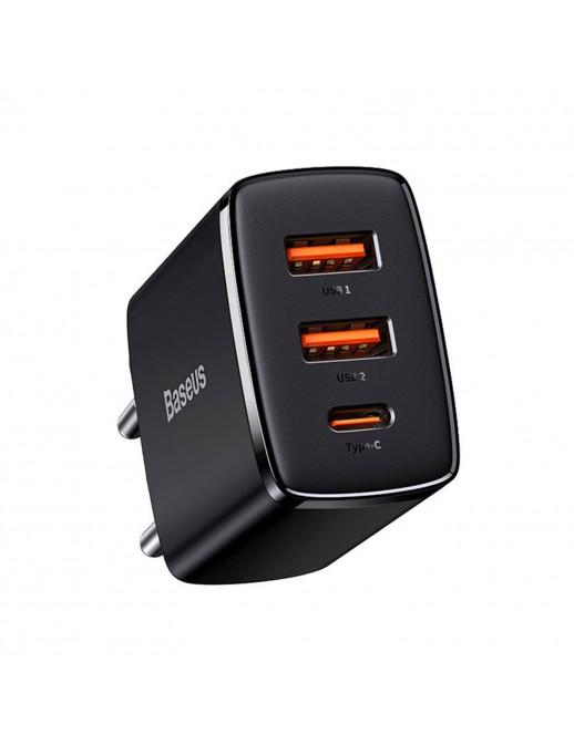 CCXJ-E01 Baseus CCXJ-E02 Quick Charger Caricatore Alimentatore Da Rete 30W 2 USB + 1 USB-C Nero