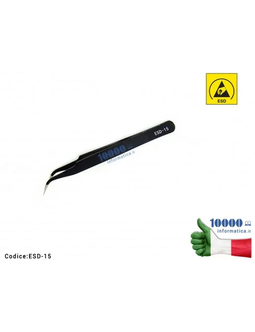 ESD-15 Pinzetta Antistatica ESD Anti-magnetica [Punte curve sottilissime] Scheda Madre Notebook Smartphone Tablet BGA PCB Board
