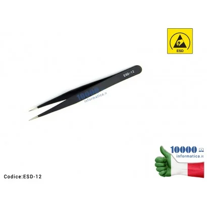 ESD-12 Pinzetta Antistatica ESD Anti-magnetica [Punte dritte curvate e fine] Scheda Madre Notebook Smartphone Tablet BGA PCB ...
