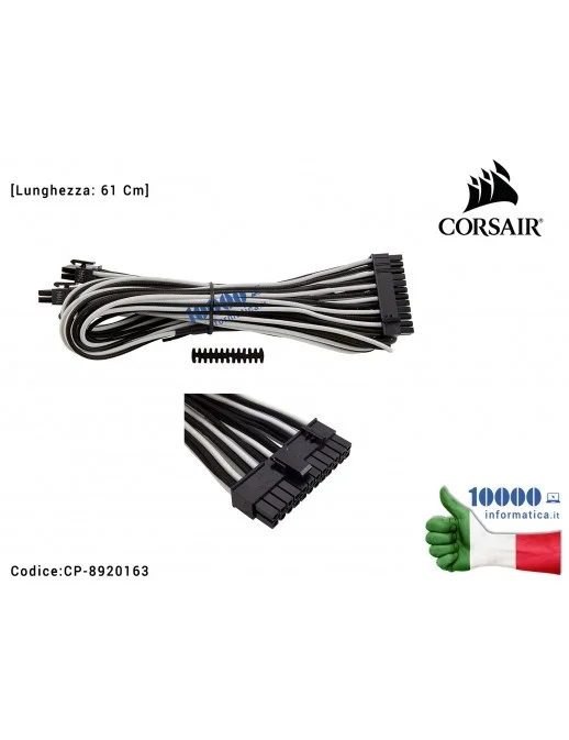 CP-8920163 Cavo Alimentatore CORSAIR Individually Sleeved ATX 24 PIN PSU Cable Type 4 [61 Cm] (NERO/BIANCO)